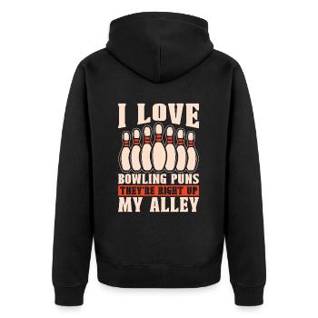 Bowling Alley I Love Bowling Puns They're Ninepins - Unisex Premium Bio Zip Hoodie - Schwarz - Hinten - Nico (187cm)
