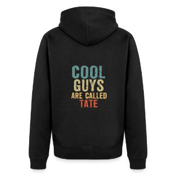 Cool guys are called tate - Unisex Premium Bio Zip Hoodie - Schwarz - Hinten - Nico (187cm)
