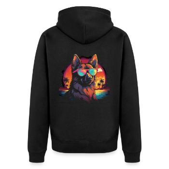 80s 90s Synthwave German German Shepherd - Unisex Premium Organic Zip Hoodie - black - Back - Nico (187cm)