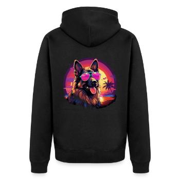 80s 90s Synthwave German German Shepherd - Unisex Premium Organic Zip Hoodie - black - Back - Nico (187cm)