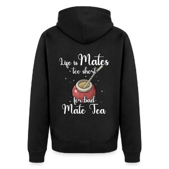 Mate Tee Yerba - Unisex Premium Bio Zip Hoodie - Schwarz - Hinten - Nico (187cm)