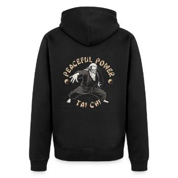 Tai Chi Taijiquan Peaceful Power Tai Chi Chuan - Unisex Premium Bio Zip Hoodie - Schwarz - Hinten - Nico (187cm)