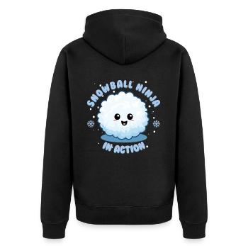 Schneeballschlacht - Snowball Ninja in Action - Unisex Premium Bio Zip Hoodie - Schwarz - Hinten - Nico (187cm)