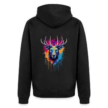 Hirsch Kunstobjekt Kunst Künstlerischer Hirsch - Unisex Premium Bio Zip Hoodie - Schwarz - Hinten - Nico (187cm)