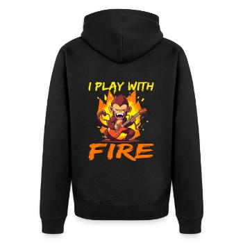 Affe Schimpanse Gitarre I play with Fire - Unisex Premium Bio Zip Hoodie - Schwarz - Hinten - Nico (187cm)