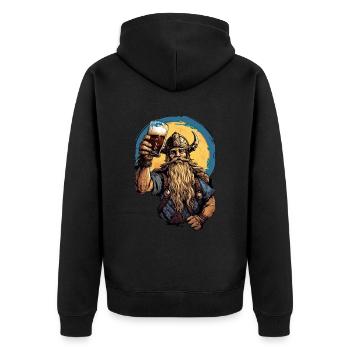 Beer And Valhalla Wikinger - Unisex Premium Bio Zip Hoodie - Schwarz - Hinten - Nico (187cm)
