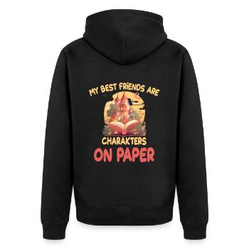 My Best Friends Are Charakters On Paper - Unisex Premium Bio Zip Hoodie - Schwarz - Hinten - Nico (187cm)