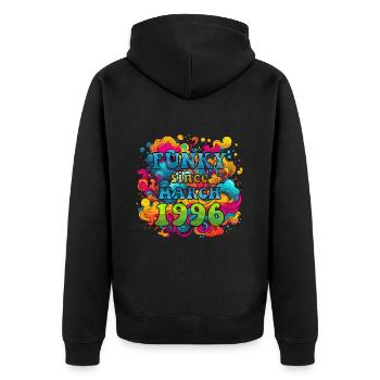 Funky Geburtstag: März 1996 - Psychadelic - Unisex Premium Bio Zip Hoodie - Schwarz - Hinten - Nico (187cm)