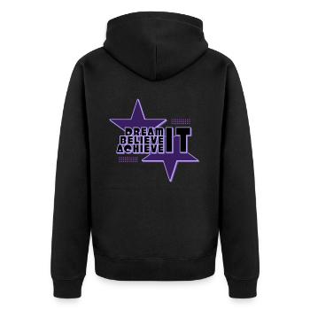 Dream Believe Achieve Inspirational Saying Y2K 90s - Unisex Premium Bio Zip Hoodie - Schwarz - Hinten - Nico (187cm)