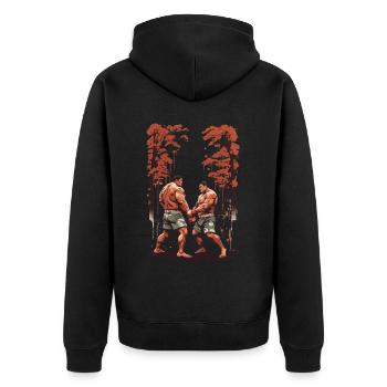 Sumo Ehre Tradition & Stärke Kampfsport Training - Unisex Premium Bio Zip Hoodie - Schwarz - Hinten - Nico (187cm)