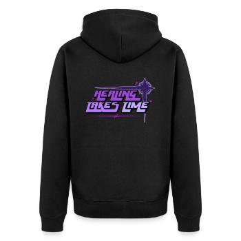Healing Takes Time Mental Health Quote 90s Aesthet - Unisex Premium Bio Zip Hoodie - Schwarz - Hinten - Nico (187cm)