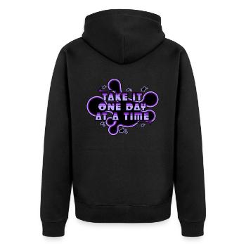 Y2K Aesthetic Take It One Day At A Time Quote 2000 - Unisex Premium Bio Zip Hoodie - Schwarz - Hinten - Nico (187cm)