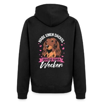 Gassi Dackel Sprüche - Unisex Premium Bio Zip Hoodie - Schwarz - Hinten - Nico (187cm)