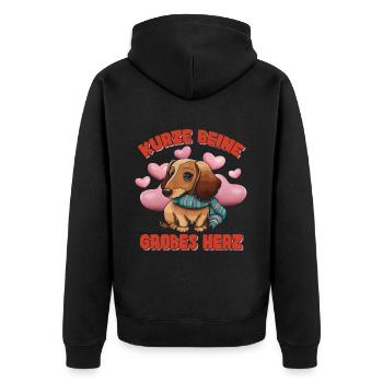 Kurze Beine Großes Herz Dachshund Rauhaardackel - Unisex Premium Bio Zip Hoodie - Schwarz - Hinten - Nico (187cm)