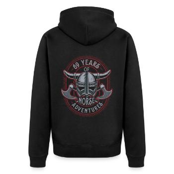 69 ans d’aventures nordiques - 69e anniversaire - Veste à capuche bio Premium Unisexe - noir - Dos - Nico (187cm)