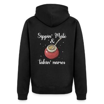Yerba Mate Tea Bombilla - Unisex Premium Organic Zip Hoodie - black - Back - Nico (187cm)