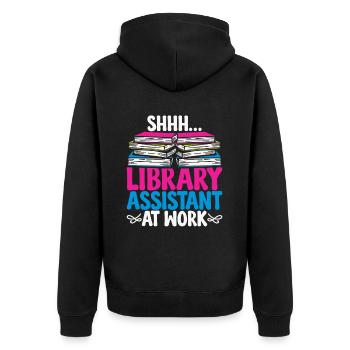 Bibliothekarin Bibliothekar Bibliotheksassistent - Unisex Premium Bio Zip Hoodie - Schwarz - Hinten - Nico (187cm)