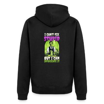 Halloween-Barkeeper, den ich berauschen kann - Unisex Premium Bio Zip Hoodie - Schwarz - Hinten - Nico (187cm)