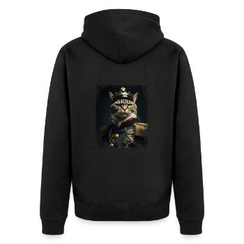 Katze mit Krone und Uniform - Unisex Premium Bio Zip Hoodie - Schwarz - Hinten - Nico (187cm)
