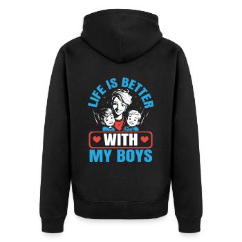 Junge Mama Beste Mama aller Zeiten Mutterschaft Muttertag - Unisex Premium Bio Zip Hoodie - Schwarz - Hinten - Nico (187cm)