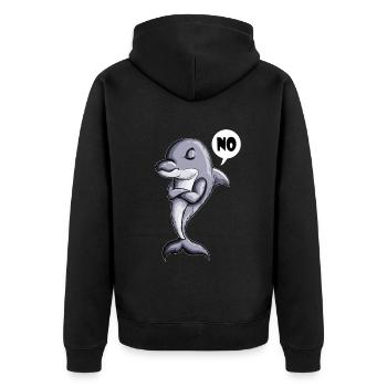 Delfin Meeressäuger sagt NO Urlaub Pause Erholen - Unisex Premium Bio Zip Hoodie - Schwarz - Hinten - Nico (187cm)