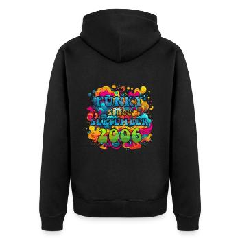 Funky Geburtstag: September 2006 - Psychadelic - Unisex Premium Bio Zip Hoodie - Schwarz - Hinten - Nico (187cm)
