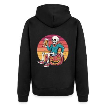 Skelett auf Kürbis - Biergenuss zu Halloween - Unisex Premium Bio Zip Hoodie - Schwarz - Hinten - Nico (187cm)