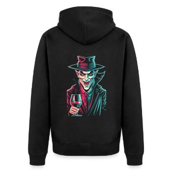 Vampir mit Rotwein Halloween Kostüm - Unisex Premium Bio Zip Hoodie - Schwarz - Hinten - Nico (187cm)