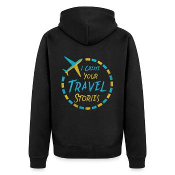 Je crée vos récits de voyage agence de voyages - Veste à capuche bio Premium Unisexe - noir - Dos - Nico (187cm)