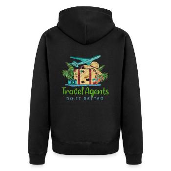 Travel Agents Do It Better Reisebüro - Unisex Premium Bio Zip Hoodie - Schwarz - Hinten - Nico (187cm)