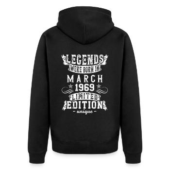 Geburtstag März 1969 Jahr Limited Edition - Unisex Premium Bio Zip Hoodie - Schwarz - Hinten - Nico (187cm)