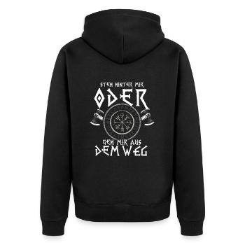 Steh Hinter Mir Odin Wikinger - Unisex Premium Bio Zip Hoodie - Schwarz - Hinten - Nico (187cm)