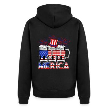 USA 4th of July Beer Merica - Unisex Premium Organic Zip Hoodie - black - Back - Nico (187cm)