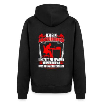 Amateurfunker hat immer Recht Hobbyfunker - Unisex Premium Bio Zip Hoodie - Schwarz - Hinten - Nico (187cm)