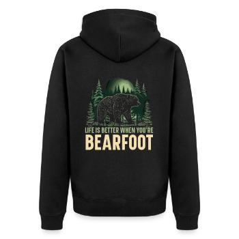 Bear Hiking Mountain Climbing Hiker Bear Lover - Unisex Premium Organic Zip Hoodie - black - Back - Nico (187cm)