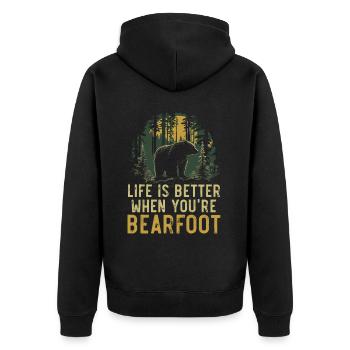 Bear Hiking Mountain Climbing Hiker Bear Lover - Unisex Premium Organic Zip Hoodie - black - Back - Nico (187cm)