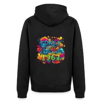 Funky Geburtstag: Januar 1967 - Psychadelic - Unisex Premium Bio Zip Hoodie - Schwarz - Hinten - Nico (187cm)