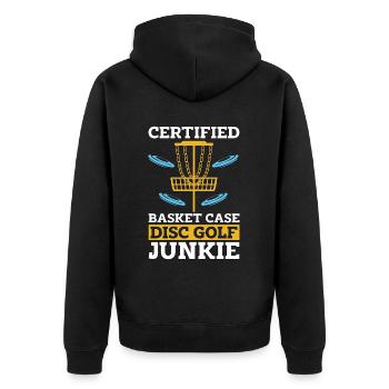 Disc Golf Certified Basket Case Disc Frisbee Golf - Unisex Premium Organic Zip Hoodie - black - Back - Nico (187cm)