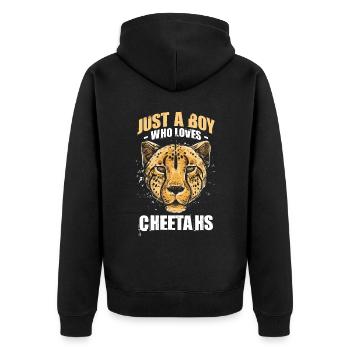 Nur ein Junge, der Geparden liebt - Unisex Premium Bio Zip Hoodie - Schwarz - Hinten - Nico (187cm)