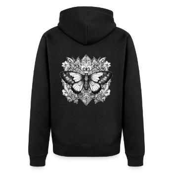 Dark Witchcraft Butterfly Occult Wicca Pagan - Unisex Premium Bio Zip Hoodie - Schwarz - Hinten - Nico (187cm)