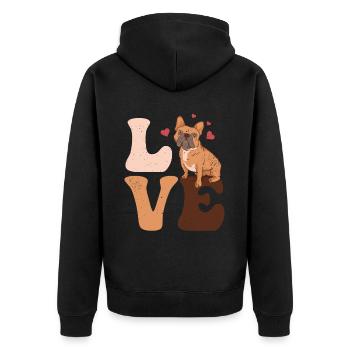 Bulldogge Hund LIEBE - Unisex Premium Bio Zip Hoodie - Schwarz - Hinten - Nico (187cm)