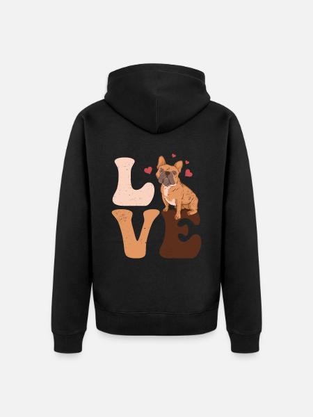 Bulldog Dog LOVE - Unisex Premium Organic Zip Hoodie - black