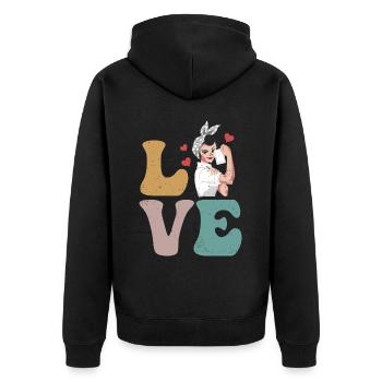 Cafeteria-Mitarbeiterin Lunch Lady LOVE - Unisex Premium Bio Zip Hoodie - Schwarz - Hinten - Nico (187cm)