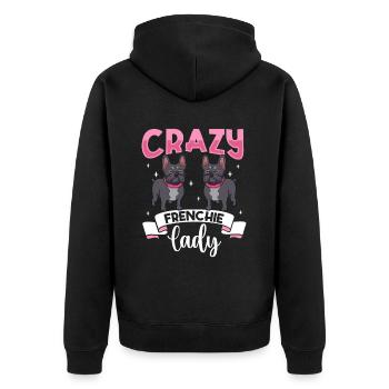 Crazy Frenchie Lady - Bouledogue français - Veste à capuche bio Premium Unisexe - noir - Dos - Nico (187cm)