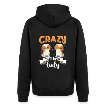 Crazy Shih Tzu Lady - Shih Tzu - Unisex Premium Bio Zip Hoodie - Schwarz - Hinten - Nico (187cm)