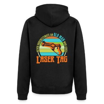 Lasertag Joke Lasergame Laser Tag - Unisex Premium Organic Zip Hoodie - black - Back - Nico (187cm)
