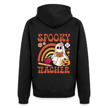 Spooky Teacher - Unisex Premium Bio Zip Hoodie - Schwarz - Hinten - Nico (187cm)