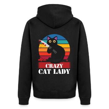 Crazy Cat Lady - Unisex Premium Bio Zip Hoodie - Schwarz - Hinten - Nico (187cm)