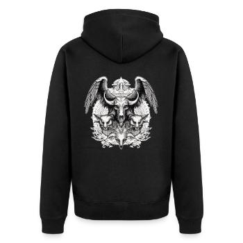 Creepy Demon Skull Occult Horror Gothic Wicca - Unisex Premium Bio Zip Hoodie - Schwarz - Hinten - Nico (187cm)