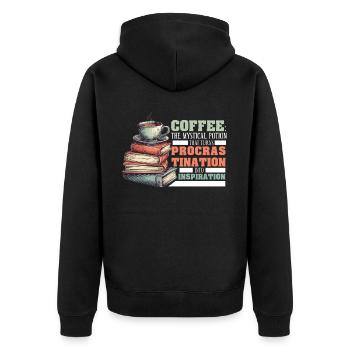 Coffee Procrastination Into Inspiration Funny Book - Unisex Premium Bio Zip Hoodie - Schwarz - Hinten - Nico (187cm)